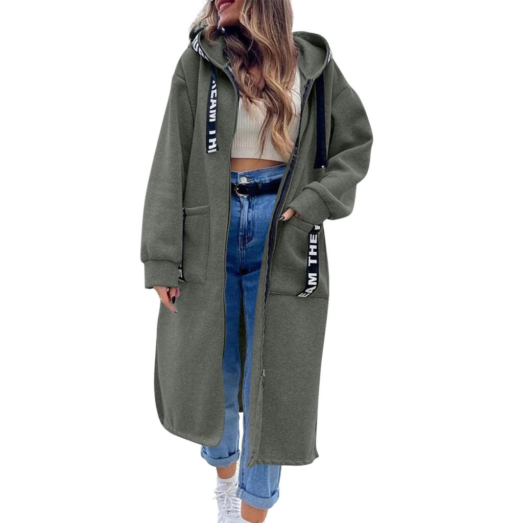 Women's Fashion Jacket Casual Solid-color Long-sleeved Cardigan Hoodie Long Coat