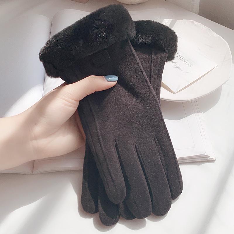 Women's Winter Velvet Suede Cycling Gloves - Thick, Warm, Cute, Windproof, Touchscreen-Compatible