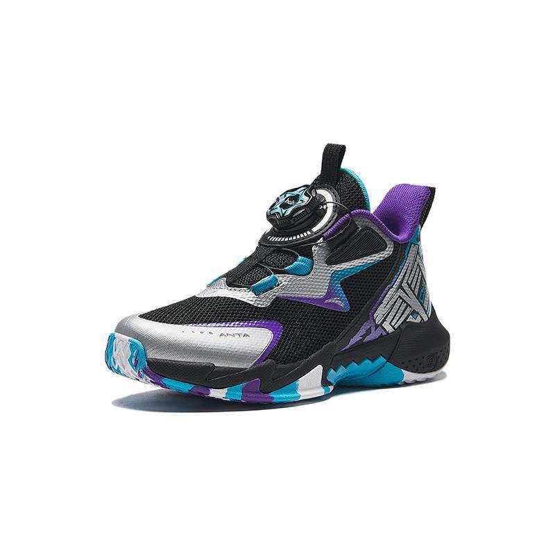 Anta Antiskid Wear-Resistant Mid-Top Kids Running Shoes Kids sneaker Black Purple Green 312339957-1