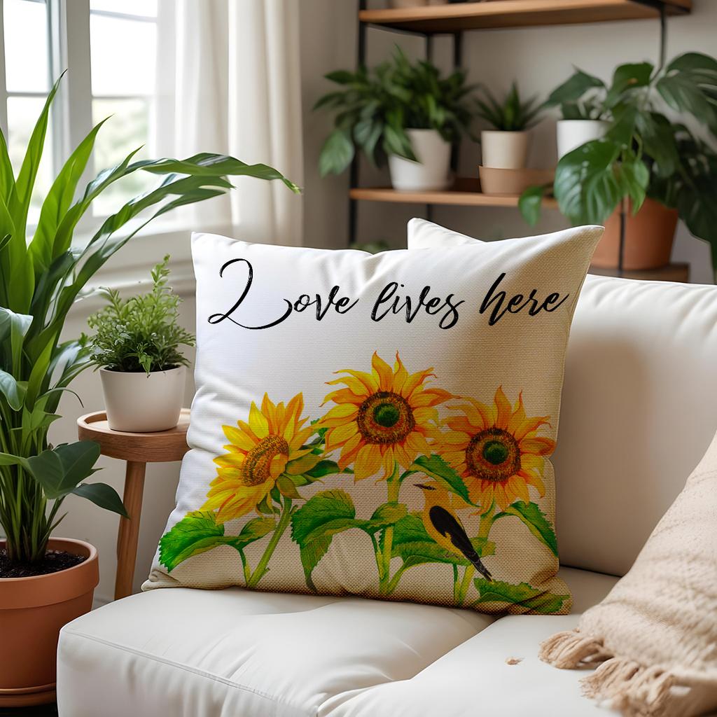 Simple and Versatile Linen Pillow Case Sunflower Spring Atmosphere Decoration Pillow Head Combination Pillow Sofa Pillow