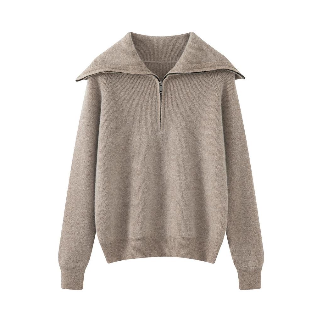 2026 Women's Autumn/Winter Pure Wool Lapel Half-Zip Knitwear Long Sleeve Pullover Sweater