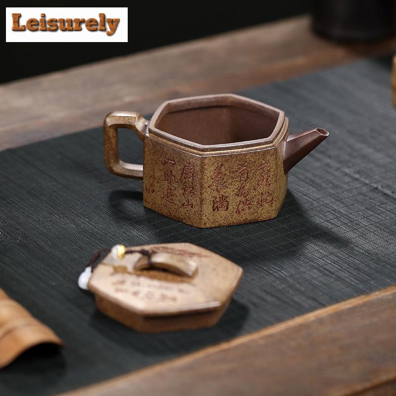 260ml Yixing Purple Clay Teapot Handmade Hexagonal Large Caliber Pot Raw Ore Agilawood Mud Kettle With Infuser Zisha Teaset Gift