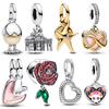 Rose Heart Pendant Charm Beads Fits 3Mm Bracelets Bangle Necklace For Women Luxury Diy Jewelry Daily Party Festival Gifts