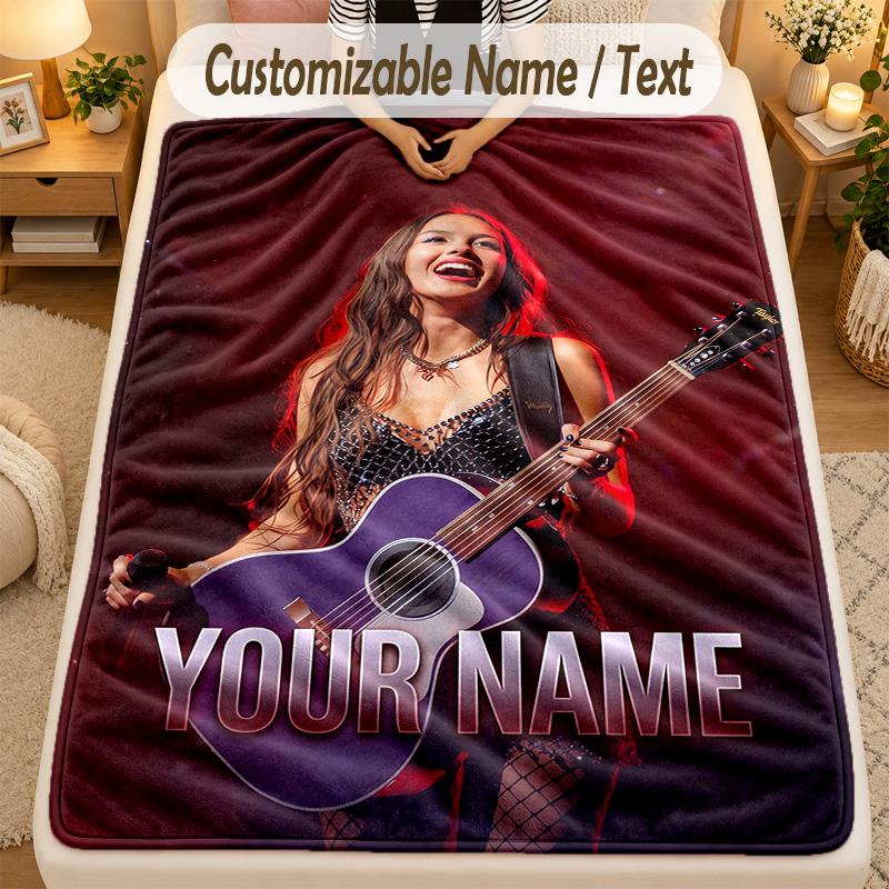 Flannel BlanketOlivia Rodrigo Custom Name Text Personalized Soft Warm Throw Blanket Home Decor Gift