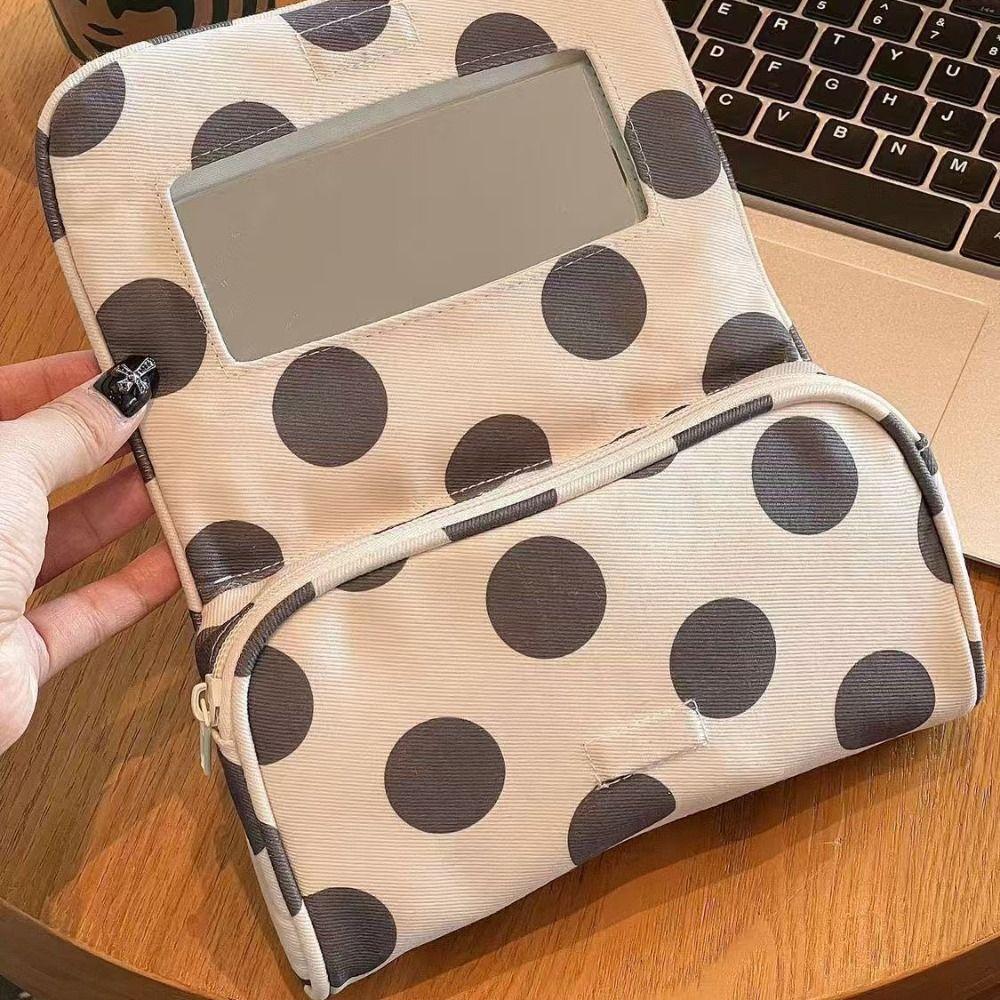 Large Capacity Canvas Polka Dot Cosmetic Bag Portable Small Item Bag Travel Organizer Bag Woman