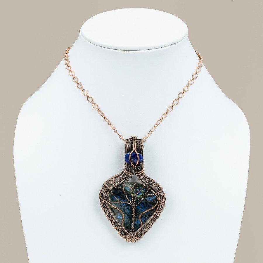 Labradorite, Lapis Handmade Copper Wire Wrap Jewelry Pendant 3.35" p3o72