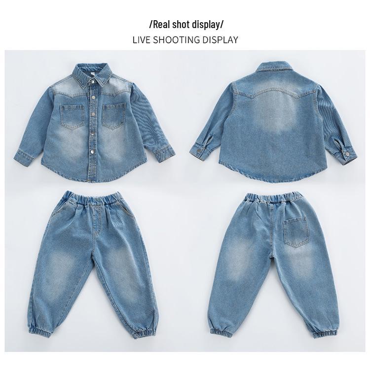 2025 Jungen Koreanischer Stil Frühling/Herbst Denim Zweiteiler Strickjacke Set