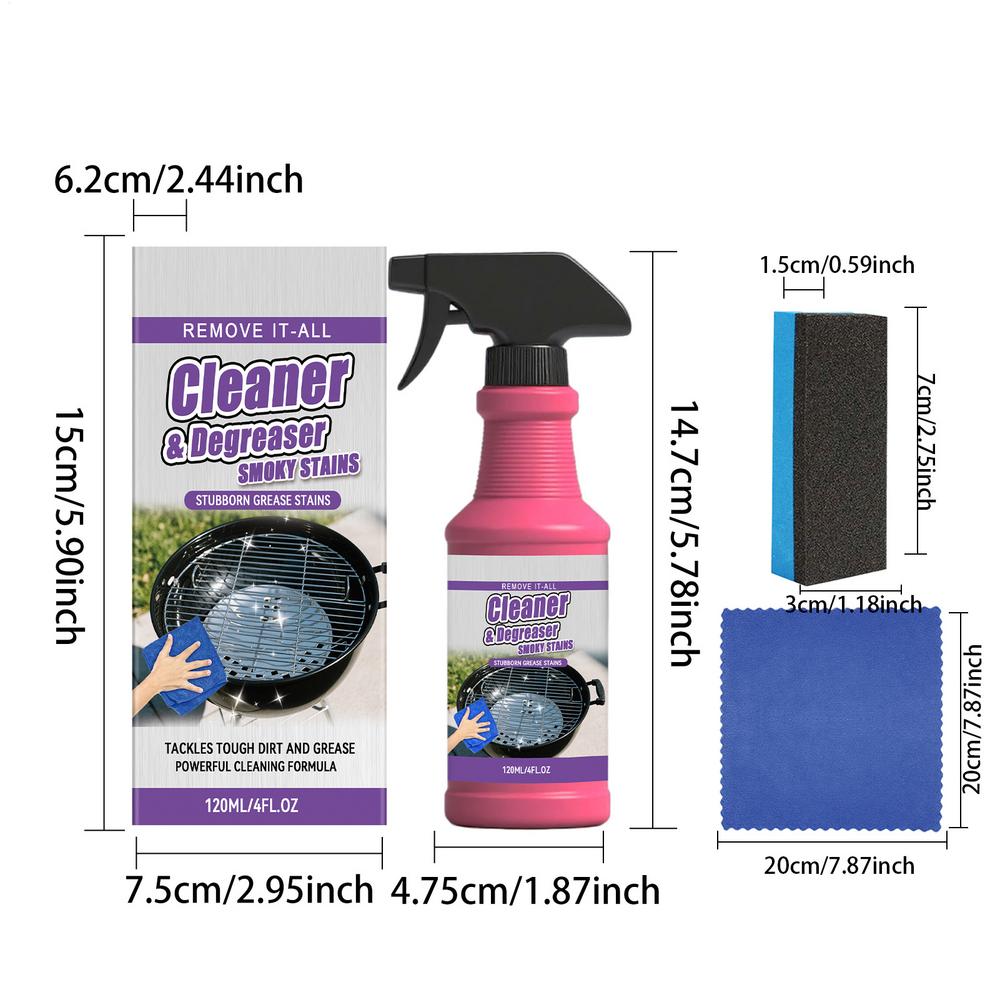 120ml Grill Cleaner Spray for BBQ Oven Stove Grease Remover Heavy Duty Degreaser Baked On Grease Burnt On Food Outdoor Indoor