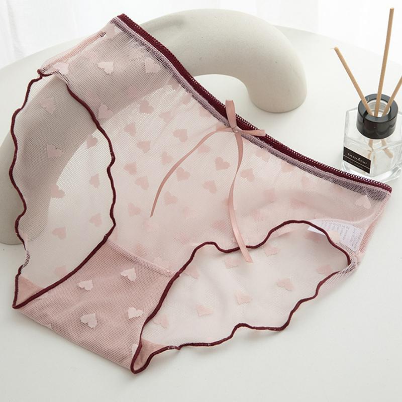 Women Lace Lingerie Transparent Sexy Panties Temptation Low-waist Briefs Ribbon L-XL Pattern Underpants Female Briefs