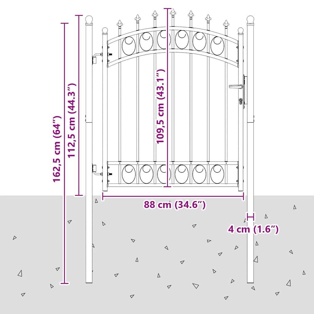 Fence Gate EMMEN with Spikes Steel 103 x 109.5 cm Black