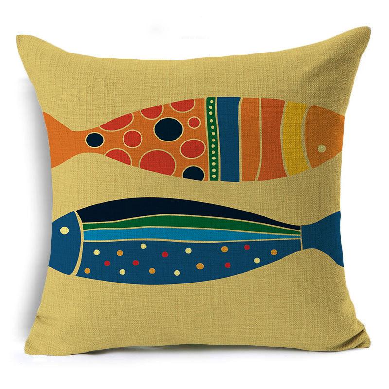 Fish Cartoon Hand-painted Nordic Car Pillowcase Sofa Cushion Cover Linen Pillowcase
