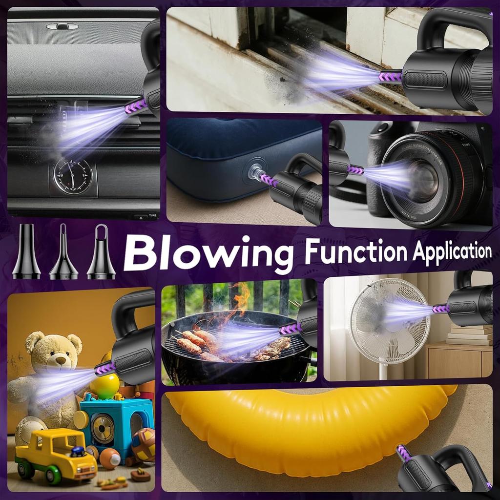 Portable Cordless Car Vacuum 20000Pa, 130W Brushless Motor with LED Light & 7800mAh Battery, Multi-Nozzles for Car, Home, Office