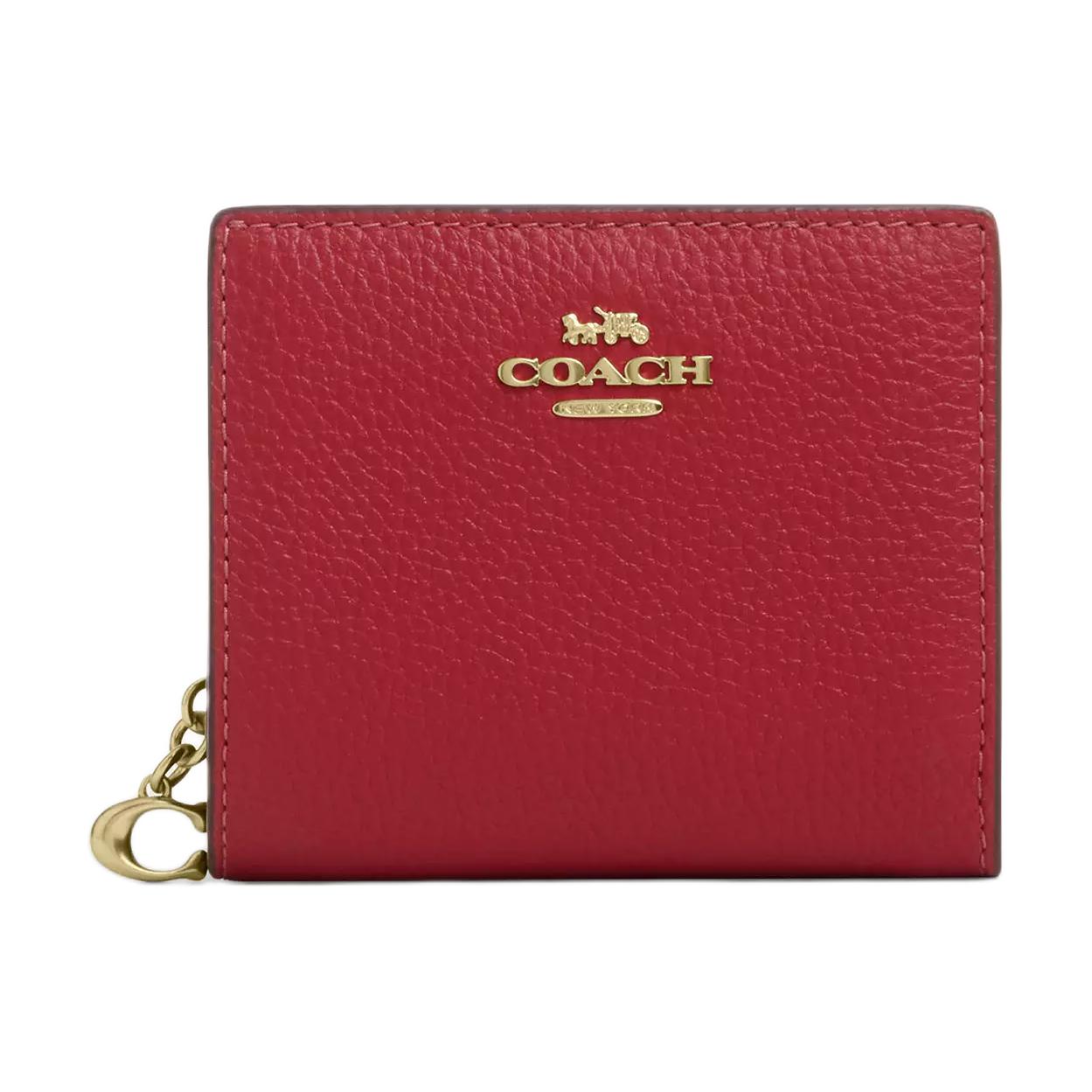 Coach Snap Wallet 10 Gold Letter Hardware Pebble Leather Wallet Women wallet Red C2862-IMDN8 True Red