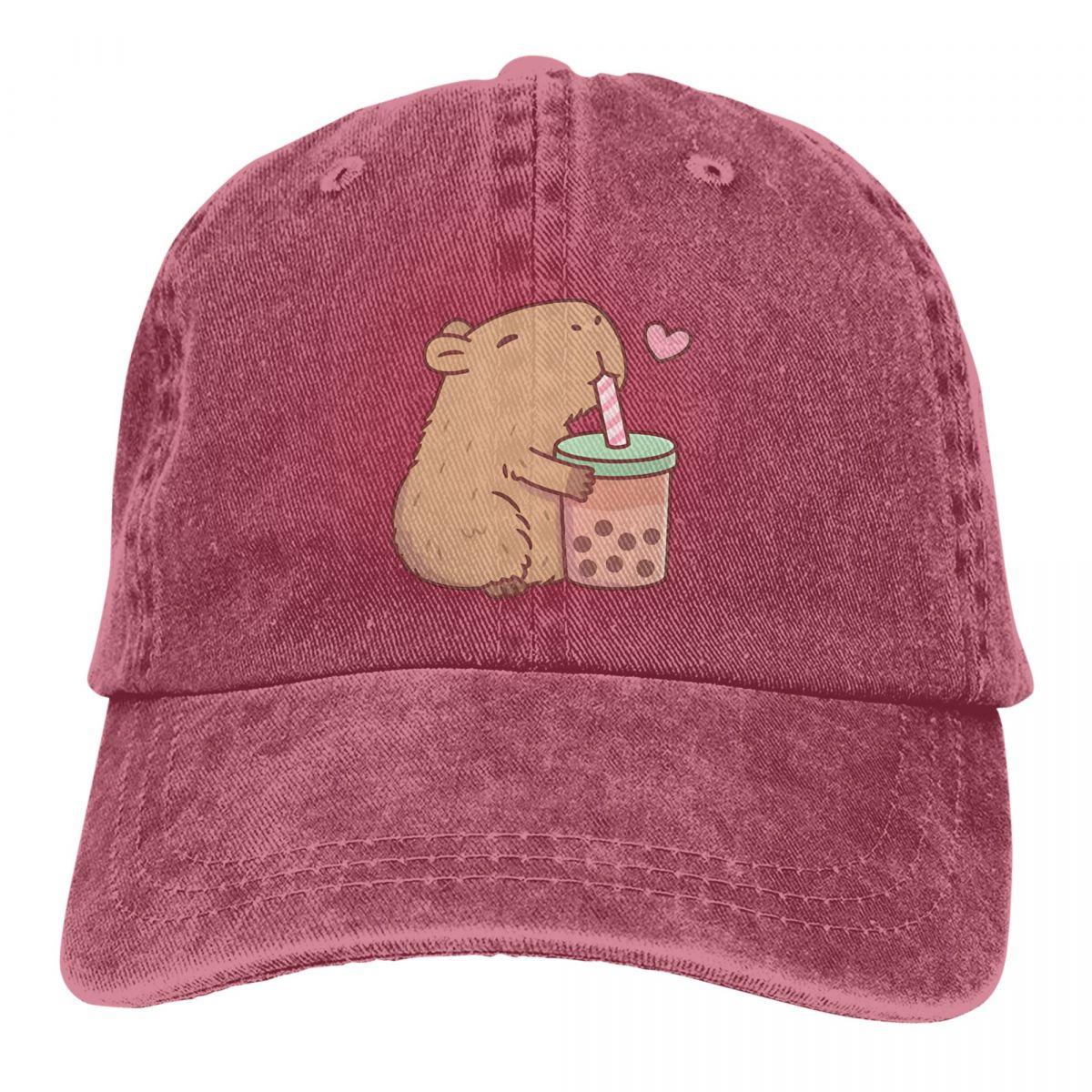 

Cute Capybara Loves Bubble Tea Unisex Baseball Caps Adjustable Casual Cotton Sun Hats Unisex Dad Hats One Size