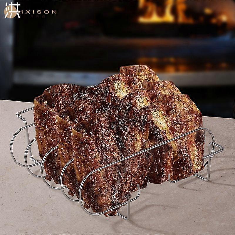 Stainless Steel Spareribs Grill Holder - 4-Rib Capacity Roasting Rack, Heavy-Duty Rib Holder for Gas & Charcoal Grills, BBQ Rib Roasting Accessory for