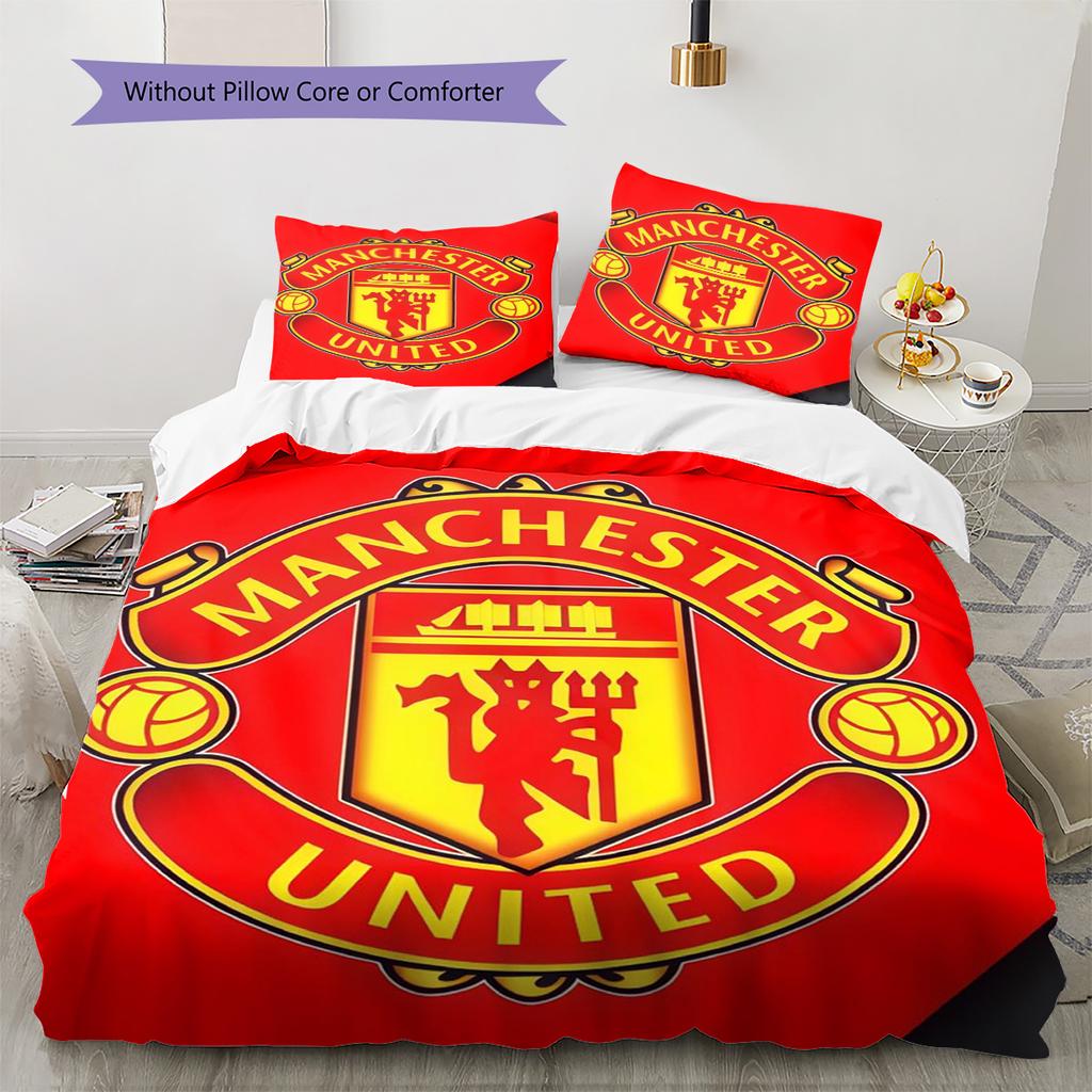 Set cu cuvertură și fețe de pernă Man Utd Decor Acasă Cadou de Ziua de Naștere (1 * husă de pilotă + 2 * fețe de pernă, fără miez)