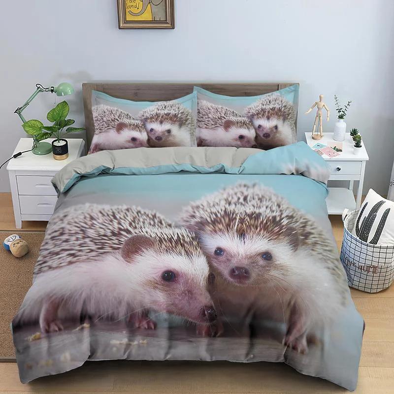 Cartoon Hedgehog Duvet Cover Set With Pillowcase Cute Animal Bedding Quilt Cover Three-Piece Set