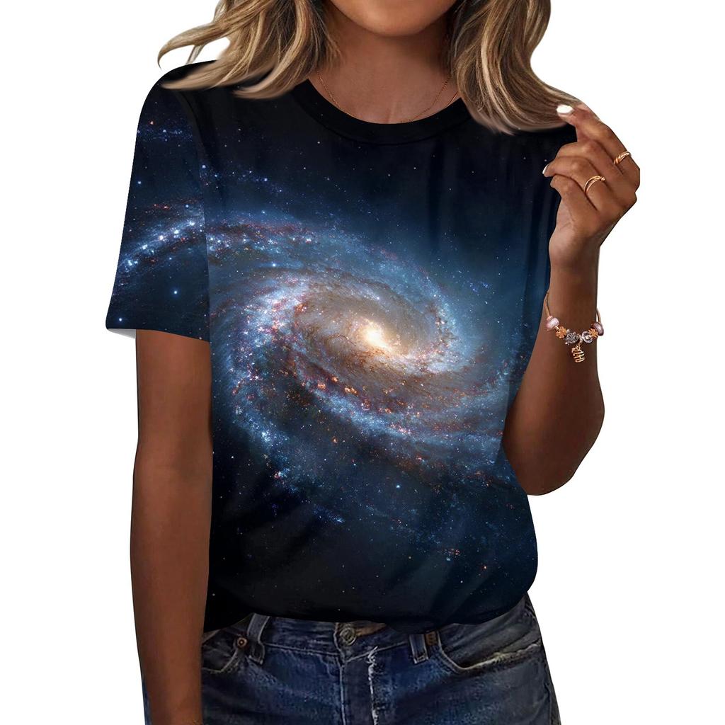Women's Fashionable Casual Short Sleeve Print Round Neck Pullover Top