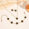 3PCS titanium steel non fading double-sided four leaf flower set necklace bracelet earrings three piece set