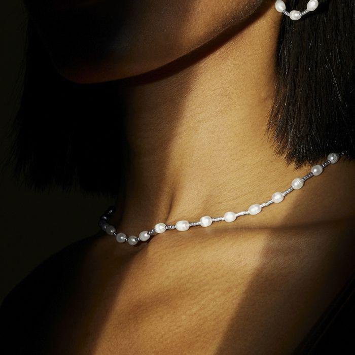 Collier - LUXENTER - Tartys - Perles blanches - Finition plaqué rhodium - 40cm + 5,5cm d'extension