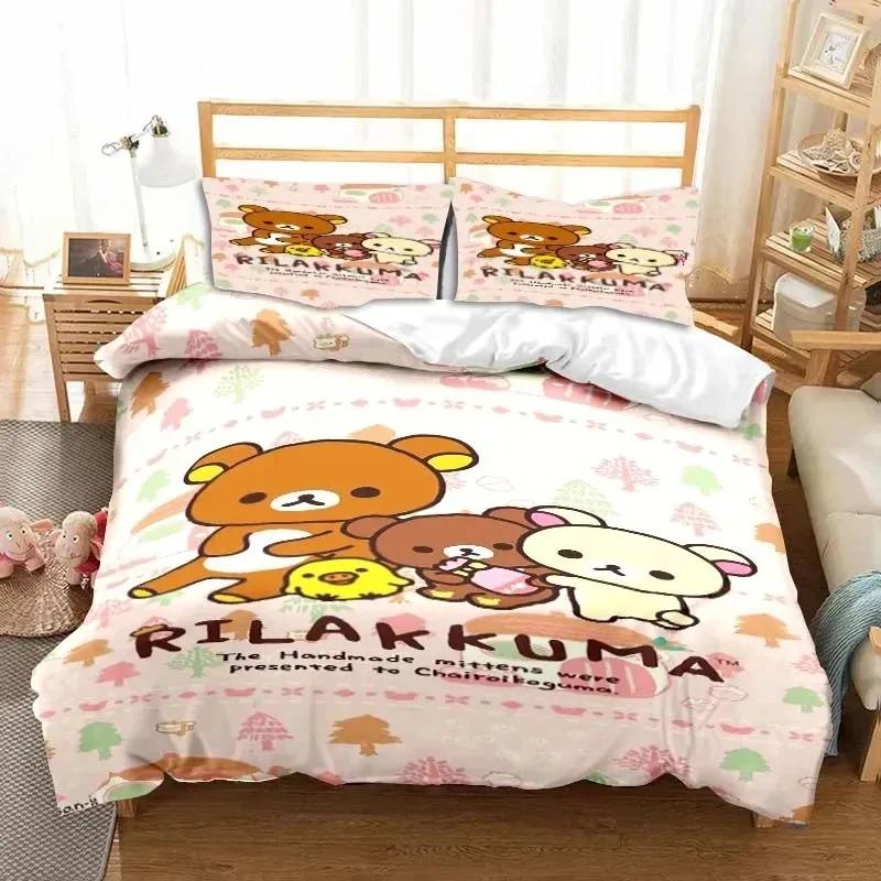 

3D Cartoon Rilakkuma Bear Bedding Set Duvet Cover Pillowcase Comforter King Queen Size Boys Adult Soft Comfortable 70x133cm 2pcs