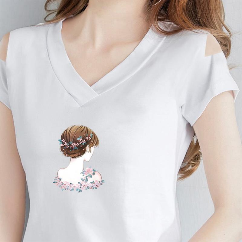 

Летняя тонкая футболка с открытыми плечами, черная футболка с короткими рукавами, женская футболка с открытыми плечами и V-образным вырезом, корейская версия, утягивающая рубашка M белый