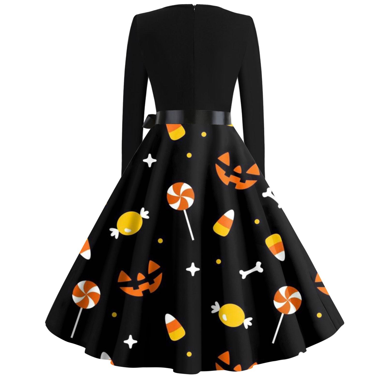 Женское винтажное классическое платье с длинным рукавом и принтом — фото 4