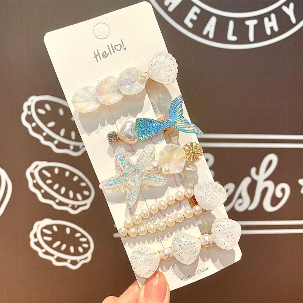 5pcs Ocean Series Shell Starfish Hair Clips Pink Barrette New Mermaid Hairpins Girls