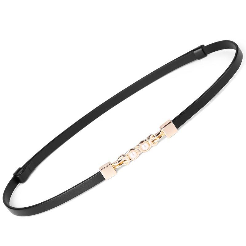 

Meier Women s top grain leather skinny belt - decorative dress waist cincher with versatile pearl buckle waist chain