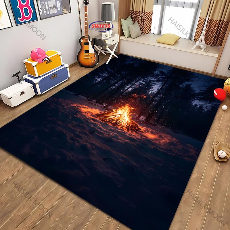 New Shelves! Outdoor Camping Theme Printed Carpet, Living Room Bedroom Office Children's Room Rug, Non-slip Machine Washable Mat