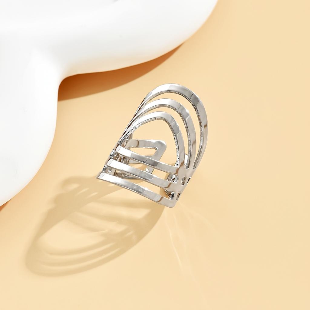 1pc Hip Hop Style Cuff Ring Hollow Geometry Design Match Daily Outfits Party Accessory Adjustable Suitable For Men And Women