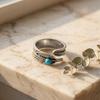 Copper Alloy Antique Silver Feather Pattern Turquoise Adjustable Ring