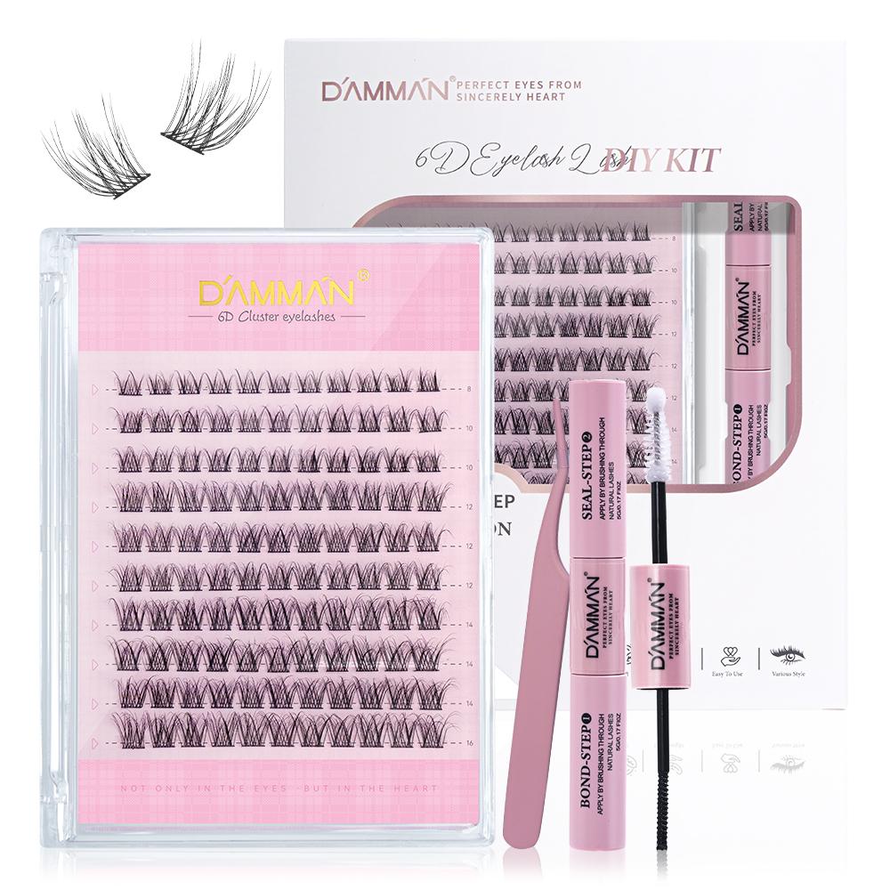 6D DIY Lash Extension Kit, 140 Pcs Cluster Lashes with Tweezers & Glue, Reusable Natural False Eyelashes for Women, Beginner-Friendly