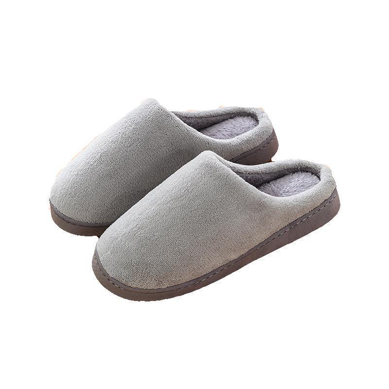 Winter Coral Fleece Home Slippers - Warm, Solid Color, Half Heel, Unisex Cotton for Women