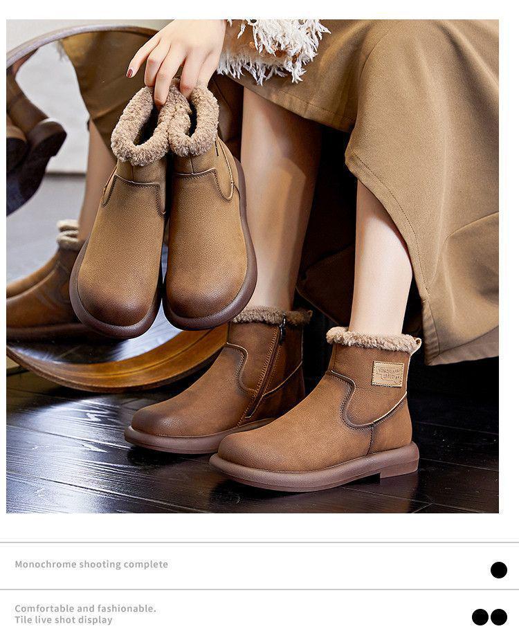 Women's Waterproof Leather Ankle Boots - Lambswool Lined Winter Snow Boots