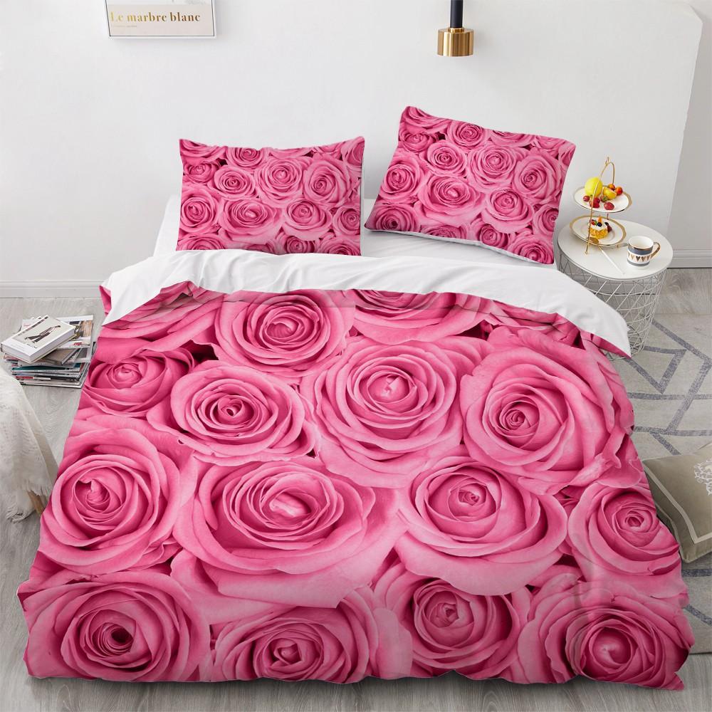 Golden Red Rose King Queen Duvet Cover Romantic Floral Bedding Set Valentine's Day Flowers Quilt Cover Polyester Comforter Cover
