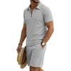 Men's Short Sleeve Polo Shirt and Shorts Set with Pockets Summer Casual Sportswear Lightweight Breathable Waffle Knit Fabric