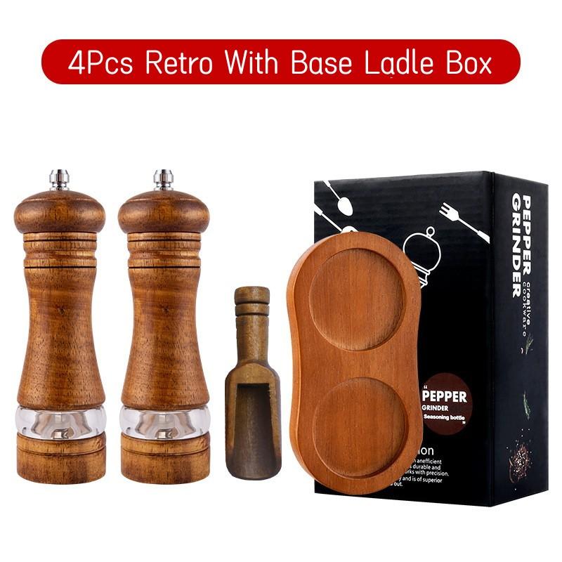 6 Inches Solid Wood Salt Pepper Mill Sets Manual Pepper Grinder Freshly Ground Seasoning Spices Mill Ceramic Core Pepper Grinder