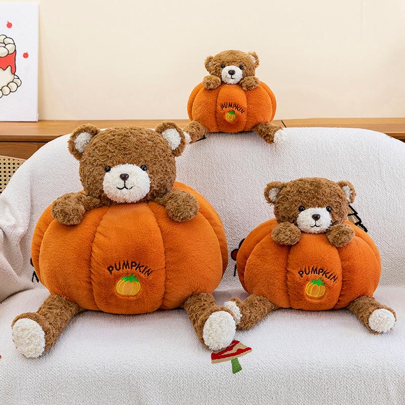 Barcelona Pumpkin Bear Plush Toy Cartoon Cute Pumpkin Bear Doll Bed Sleeping Doll Birthday Gift