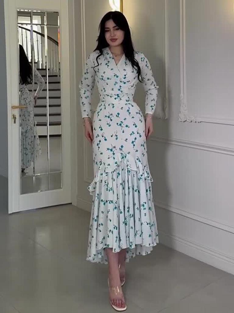 2025 Spring Floral Ruffle Long Dress for Women - Gentle Style