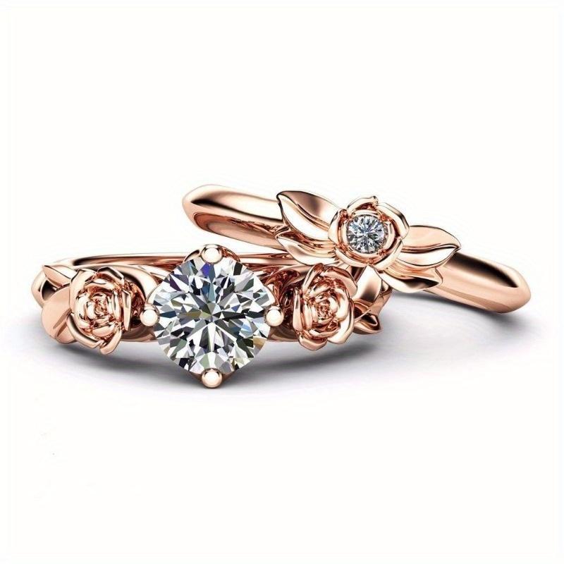 Rose Gold Floral Diamond Bridal Set, suitable for Independence Day wedding, rose gold material, flower shape, full of romance and sweetness.