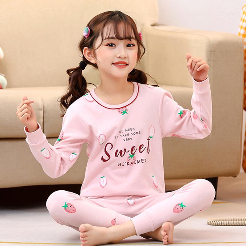 Pure Cotton Flannel Autumn/Winter Girls' Round Neck Underwear Set