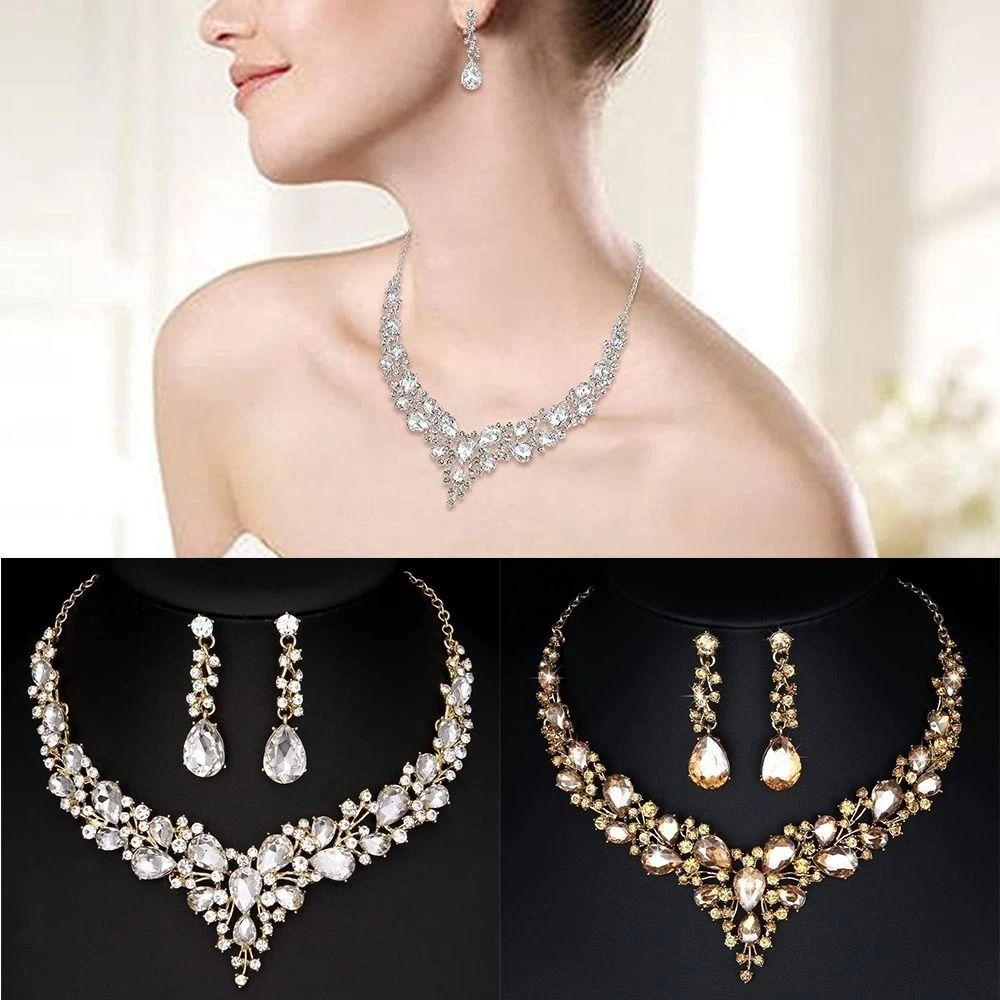 Leaf Branch Shape Wedding Jewelry Set Korean Style Earrings Women Necklace Necklace Ear Studs Set