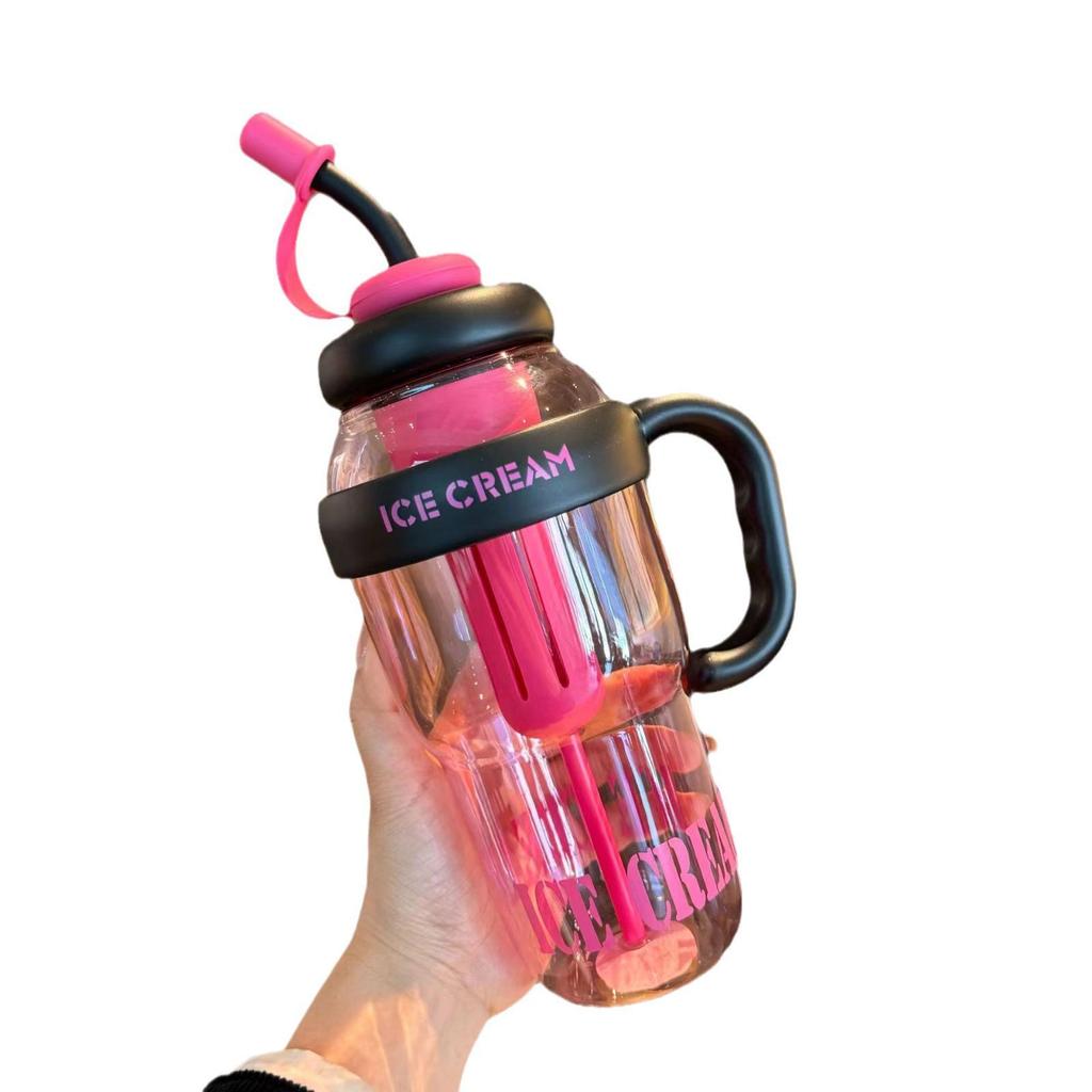 Large Capacity Girls' Giant Water Cup with Straw and Leak-Proof Design