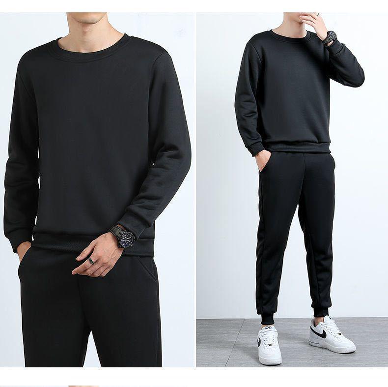 Pánská třídílná zimní sada: Kabát z jehněčí vlny, Volné ležérní kalhoty plus size, Trendy mikina