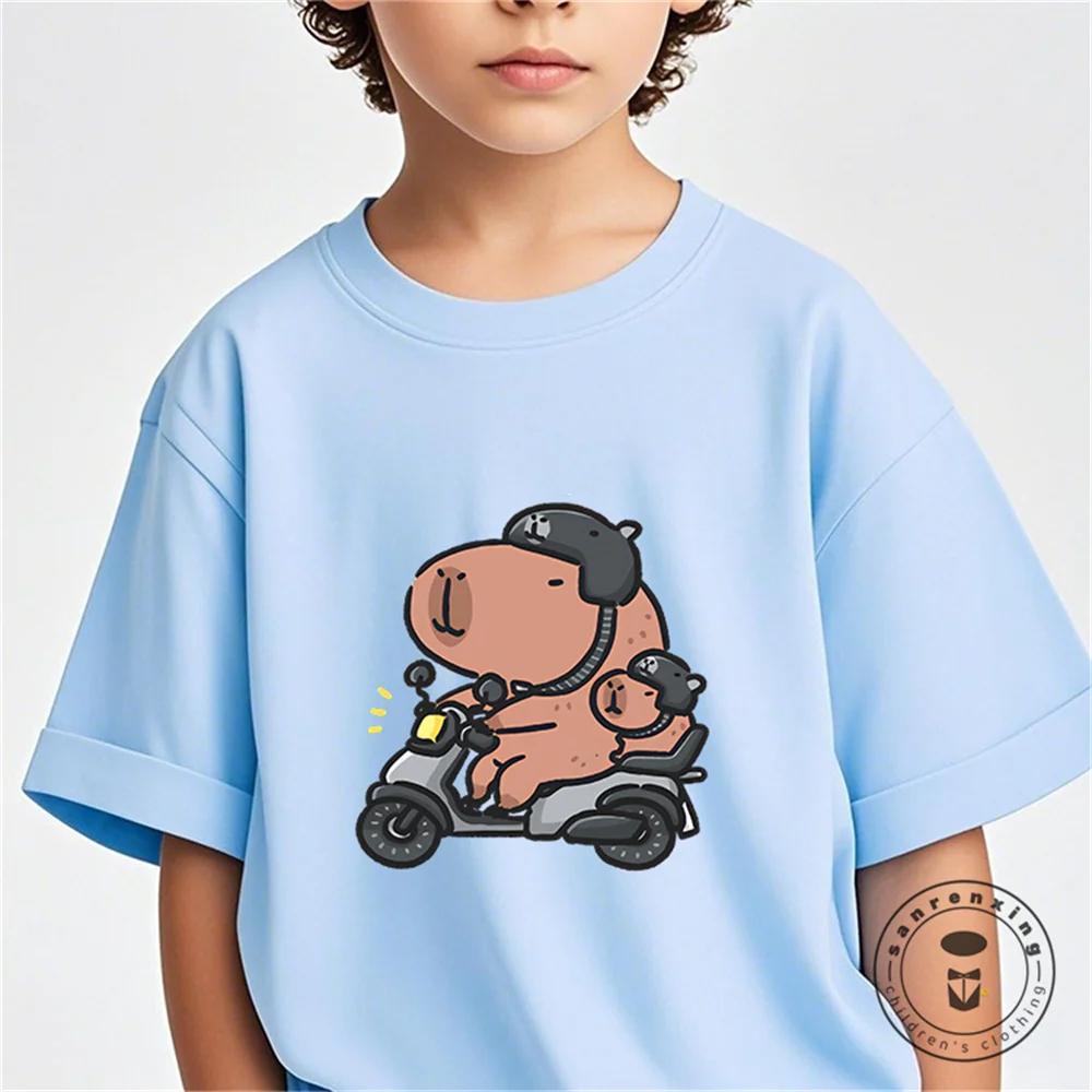 Vară Nouă Tendință Imprimeu Capibara Drăguț Tricou cu Mânecă Scurtă pentru Copii Drăguț Confortabil Versatil Tricou pentru Băiat și Fată