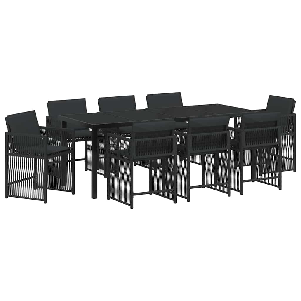 Garden Dining Set 9 pcs Black Poly Rattan