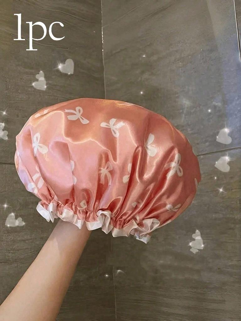 Waterproof Double-Layer Bow Shower Cap, Elastic Shower Cap, Adult Kitchen Oil-Proof Cap, Bathroom Hair Drying Cap