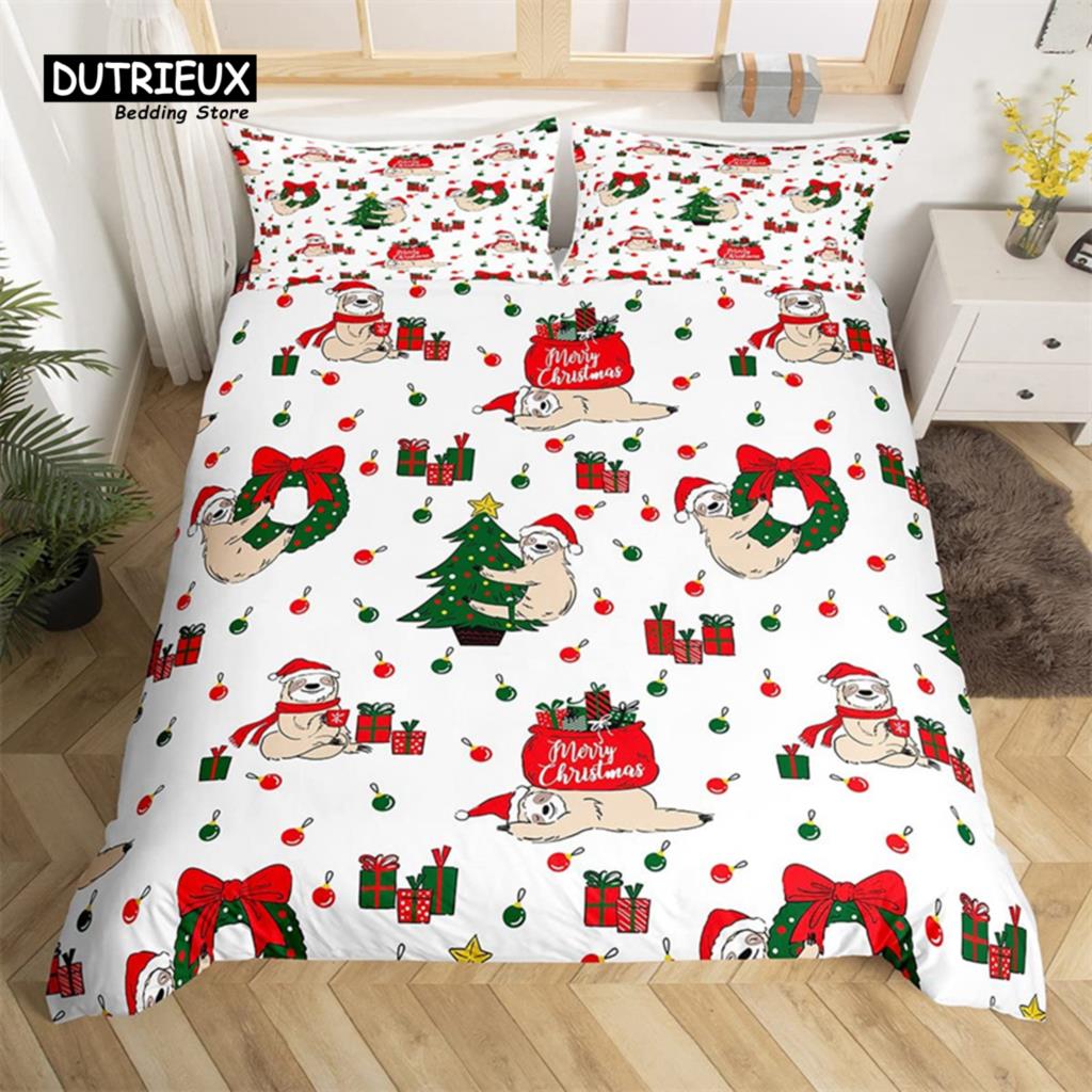 Christmas Duvet Cover Cartoon Snowman Deer Reindeer Bedding Set Twin Size Microfiber Cute Gingerbread Stocking Comforter Cover