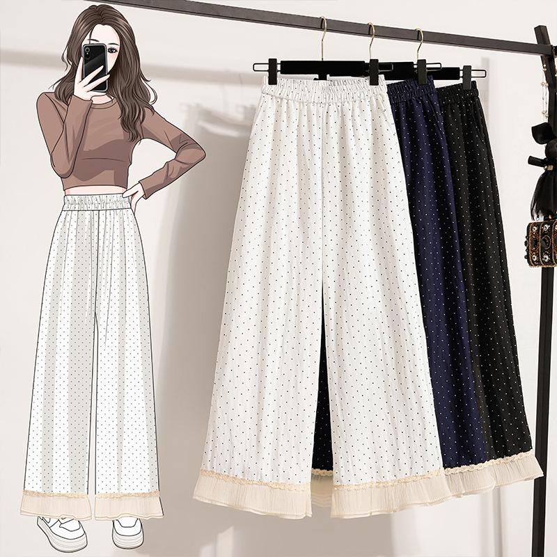 DIMANAF 2025 Plus Size Long Pants Women Summer High Waist Dot Pants Elastic Casual Loose Harem Pants New